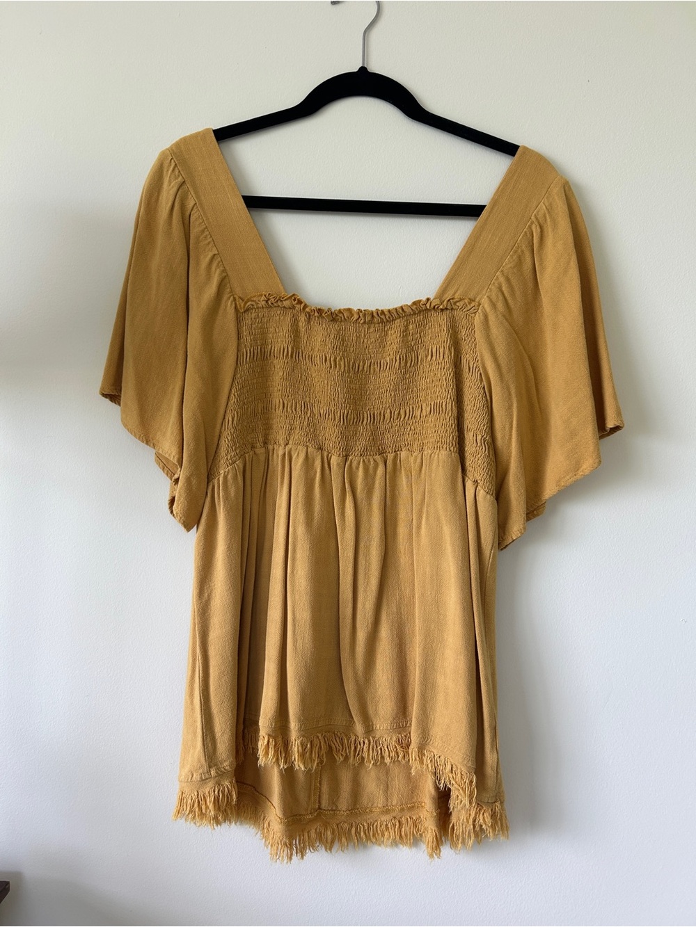 Umgee Mustard Smocked Flutter Sleeve Tunic